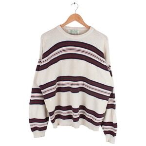 Vintage Ash Creek Trading Crewneck Sweater Striped Knit Cotton Blend Size Large